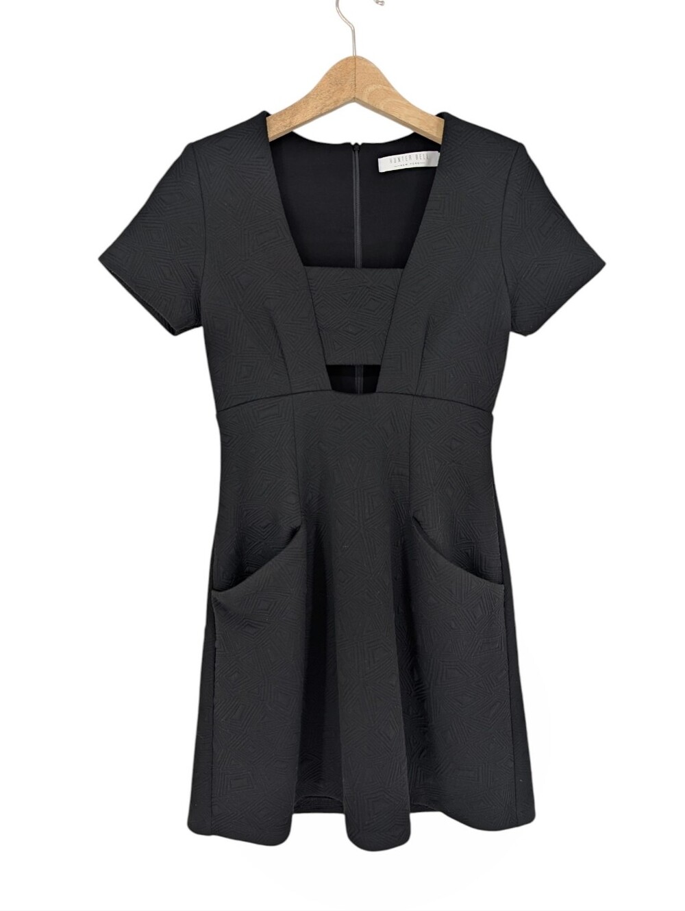 Hunter Bell Black Mini Dress Fit and Flare Geometric Quilted Cutout 6